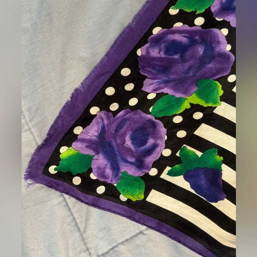 Adrienne Vittadini long silk scarf roses and stripes